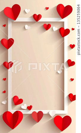 Paper Cut Style Vector with Beige Background and White Heart Frame 135259864