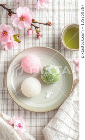 Sakura Mochi and Matcha Mochi 135259867
