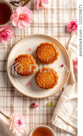 Chinese Mooncake on Plate Chinese Mooncake on Plate 135259871