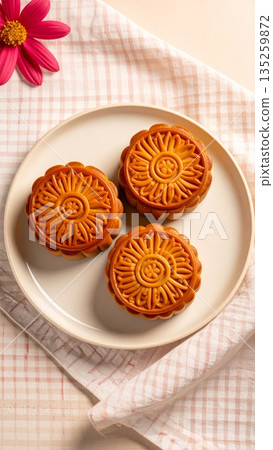 Chinese Mooncake on Plate Chinese Mooncake on Plate 135259872
