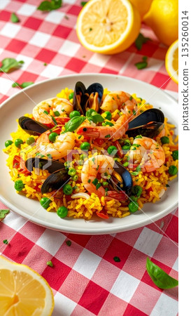 Studio Food Photography of Seafood Paella 135260014