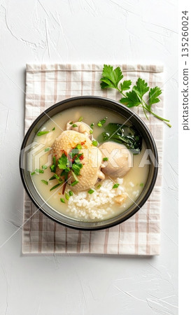 Studio Food Photography of Samgyetang Chicken Soup with Ginseng and Rice Studio Food Photography of Samgyetang Chicken Soup with Ginseng and Rice 135260024