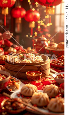 Traditional Chinese Dumplings for Family Dinner During Lunar New Year Celebration 135260119