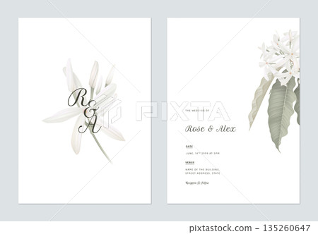 Floral wedding invitation card template design, Medicinal Kopsia flowers on white 135260647