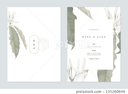 Floral wedding invitation card template design, Medicinal Kopsia flowers on white Floral wedding invitation card template design, Medicinal Kopsia flowers on white 135260649