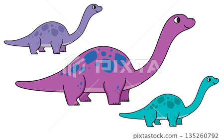 A cute, pop illustration of a long-necked dinosaur for children 135260792