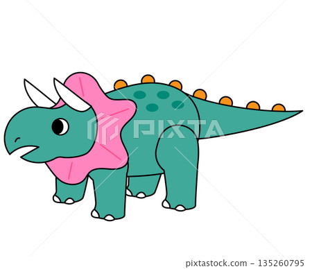 一幅可愛又時髦的恐龍角色插畫，恐龍長著角，戴著項圈。 135260795