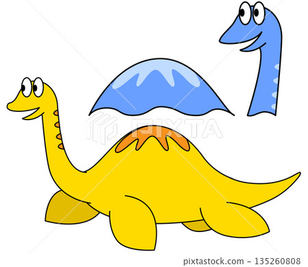 一幅可愛、流行風格的長頸恐龍插畫，適合兒童閱讀。 135260808