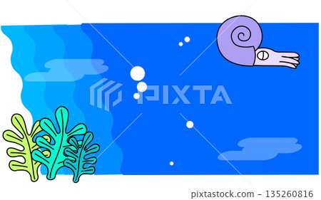 Cute ammonite and seaweed illustrations inspired by aquariums and the underwater world 135260816