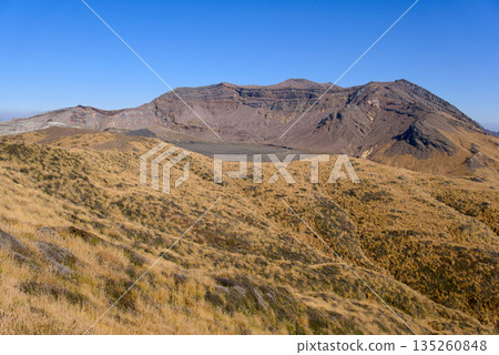 Mount Aso in Kumamoto Prefecture, with views of Mount Nakadake, Mount Takadake, and Mount Minamidake from Mount Sarayama 135260848