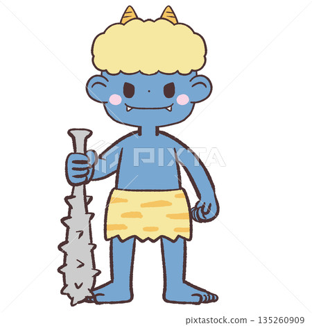 一幅插圖，描繪了一個手持金屬棒的藍色惡魔。 135260909