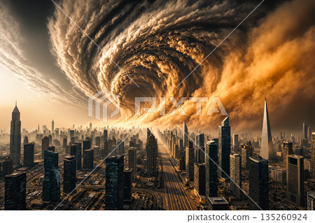 人工智慧生成的圖像顯示，一場巨大的沙塵暴襲擊了一座城市。 135260924