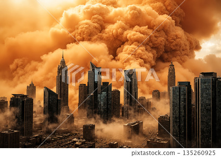 人工智慧生成的圖像顯示，一場巨大的沙塵暴襲擊了一座城市。 135260925