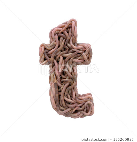 earthworm letter T - Lower-case 3d earthworm font - Suitable for gardening, compost or horror concept related subjects 135260955