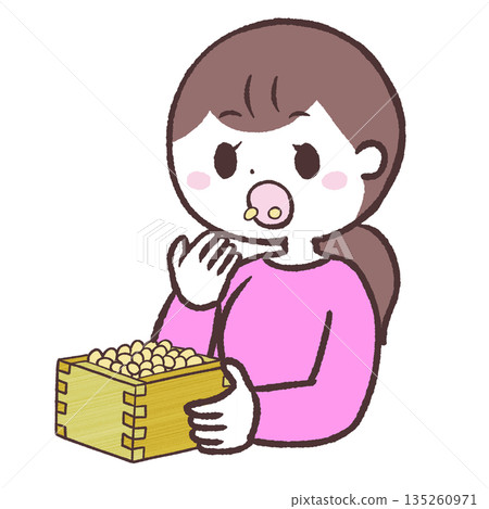 Illustration of a woman eating beans 135260971