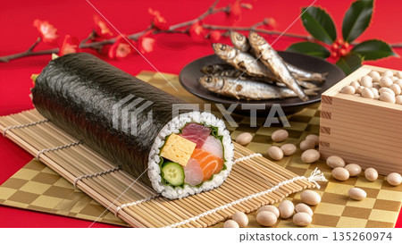 Ehomaki and Setsubun bean throwing: Traditional February events and Japanese cuisine Ehomaki and Setsubun bean throwing: Traditional February events and Japanese cuisine 135260974