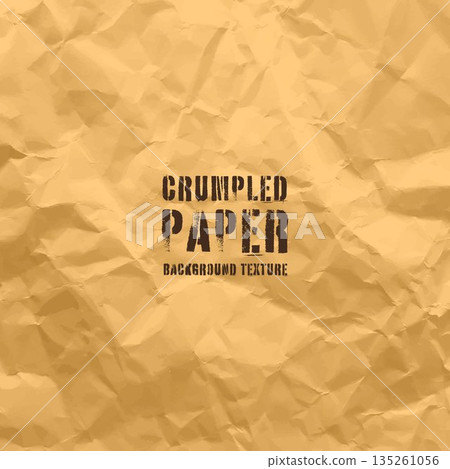 Colorful yellow crumpled recycled paper texture. Rough grunge old kraft wrapping paper background. Vintage blank packaging sheet. Vector illustration Colorful yellow crumpled recycled paper texture. Rough grunge old kraft wrapping paper background. Vintage blank packaging sheet. Vector illustration 135261056