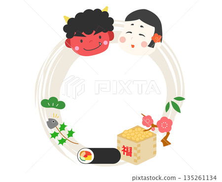 Auspicious frame of Setsubun Ehomaki, demons and Otafuku 2 135261134