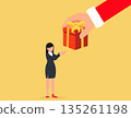 Big businessman giving gift box to businesswoman. 135261198