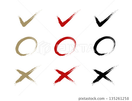 Set of brush-drawn circles and crosses Set of brush-drawn circles and crosses 135261258