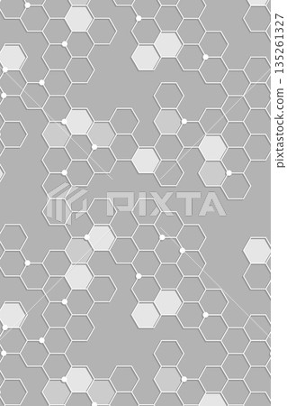 Geometric grey hexagons connect through small white nodes creating an abstract patternDescription: Mul Geometric grey hexagons connect through small white nodes creating an abstract patternDescription: Mul 135261327