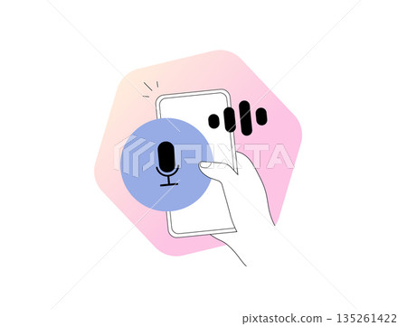 Voice message via mobile chat uses audio microphone on phone app to send and record quick replies. Voice assistant digital communication for users and brands with simple interface vector illustration 135261422