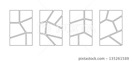 Comic book panel frame collection. Pop art template grid page set. Picture mood board ideas. Story board design pack for photo, poster, manga mockup. Empty image collage moodboard layout pack. Vector 135261589
