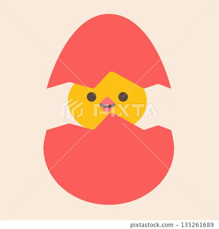 Easter egg with cute chick. For poster, card, scrapbooking, stickers. Eps10. Vector illustration in flat style. Easter egg with cute chick. For poster, card, scrapbooking, stickers. Eps10. Vector illustration in flat style. 135261689