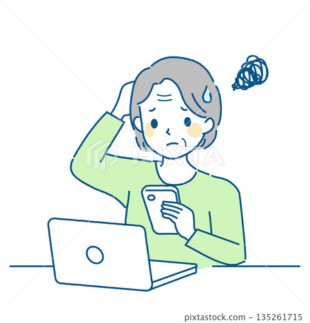 一位老婦人因為無法使用雙重驗證或登入而感到困惑。 135261715