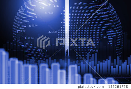 Stock market or forex trading graph and candlestick chart suitable for financial investment concept. Economy trends background for business idea and all art work design. Abstract finance background. 135261758