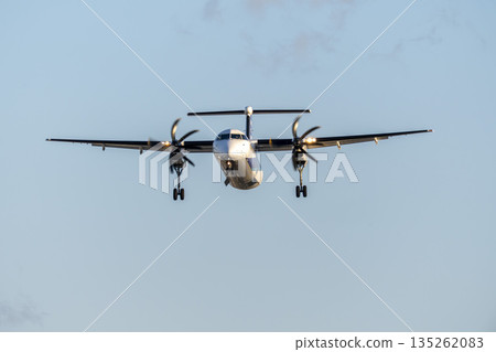 Osaka Airport (Itami Airport) in the evening. A plane is landing. Toyonaka City, Osaka Prefecture. Osaka Airport (Itami Airport) in the evening. A plane is landing. Toyonaka City, Osaka Prefecture. 135262083