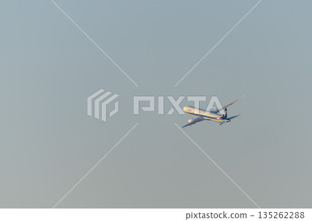 Osaka Airport (Itami Airport) in the evening. A plane taking off. Toyonaka City, Osaka Prefecture. Osaka Airport (Itami Airport) in the evening. A plane taking off. Toyonaka City, Osaka Prefecture. 135262288
