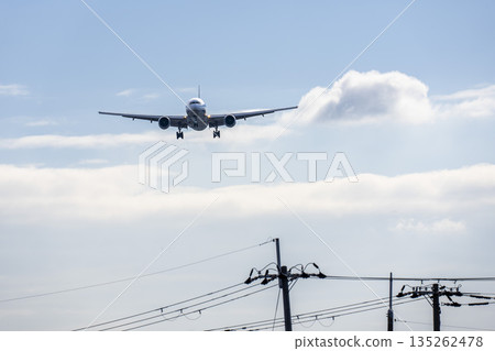 Winter at Osaka Airport (Itami Airport) - Landing plane and utility poles, Toyonaka City, Osaka Prefecture 135262478