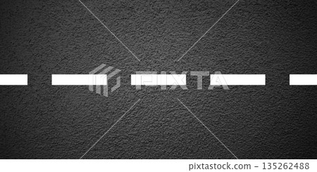 Asphalt road with white lane marking, concrete highway surface, texture. Street traffic line, road dividing strip. Pattern with grainy structure, grunge stone background. Vector illustration Asphalt road with white lane marking, concrete highway surface, texture. Street traffic line, road dividing strip. Pattern with grainy structure, grunge stone background. Vector illustration 135262488