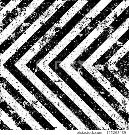 Warning sign with black diagonal lines. Attention, danger or caution symbol. Construction site signage, road safety notice, hazard banner, security alert shield. Vector illustration 135262489