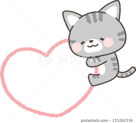 A tabby cat hugging a heart 135262536