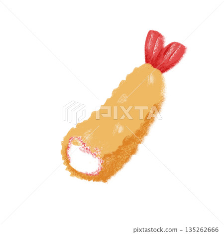 一口蠟筆畫風格的炸蝦 135262666