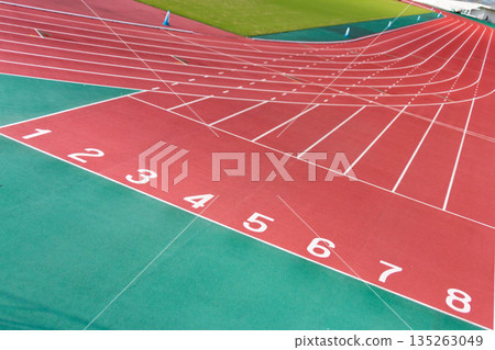 Starting line of an athletics stadium Starting line of an athletics stadium 135263049