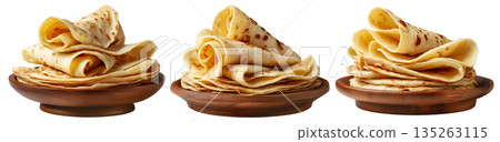 Set of Yemeni malawah flaky buttery bread baked round flatbreads with toasted spots stacked in pile, isolated on white background Set of Yemeni malawah flaky buttery bread baked round flatbreads with toasted spots stacked in pile, isolated on white background 135263115