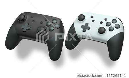 Wireless gaming controllers flying in air isolated on white background, symbolizing gaming technology concept 135263141