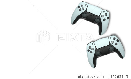 Wireless gaming controllers flying in air isolated on white background, symbolizing gaming technology concept Wireless gaming controllers flying in air isolated on white background, symbolizing gaming technology concept 135263145