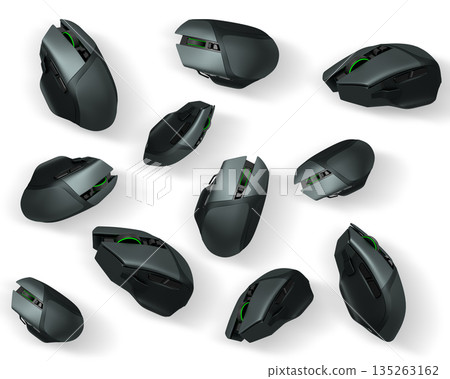 Collection of gaming mice shown from various angles, isolated on white background with clipping path 135263162