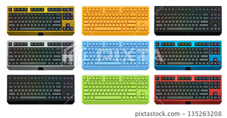 Collection of mechanical keyboards isolated on white background with clipping path 135263208