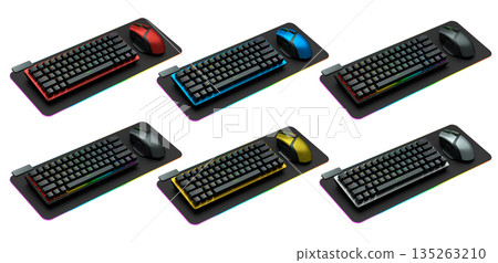 Collection of mechanical keyboards and mouse isolated on white background with clipping path Collection of mechanical keyboards and mouse isolated on white background with clipping path 135263210