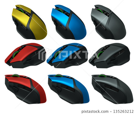 Set of wireless gaming computer mouse isolated on white background Set of wireless gaming computer mouse isolated on white background 135263212