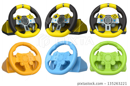Set of racing game steering wheels isolated on white background with clipping path 135263221