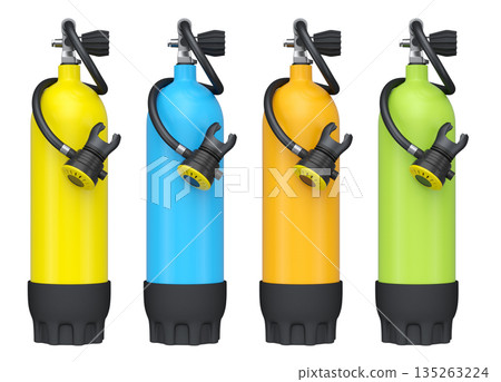 Set of diving tank full oxygen for snorkeling on white background. 135263224
