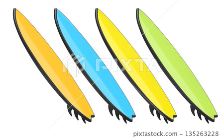 Set of surfboard for summer surfing on surf board on white background. 135263228