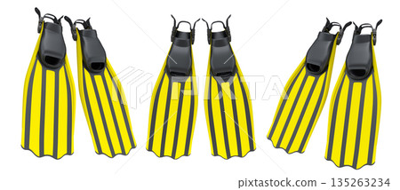 Set of diving flippers for summer holidays and snorkeling on white background. 135263234
