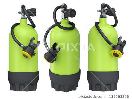 Set of diving tank full oxygen for snorkeling on white background. 135263236